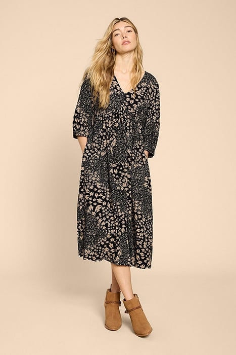 LUCY ECO VERO MINI DRESS BLACK PRINTED 1