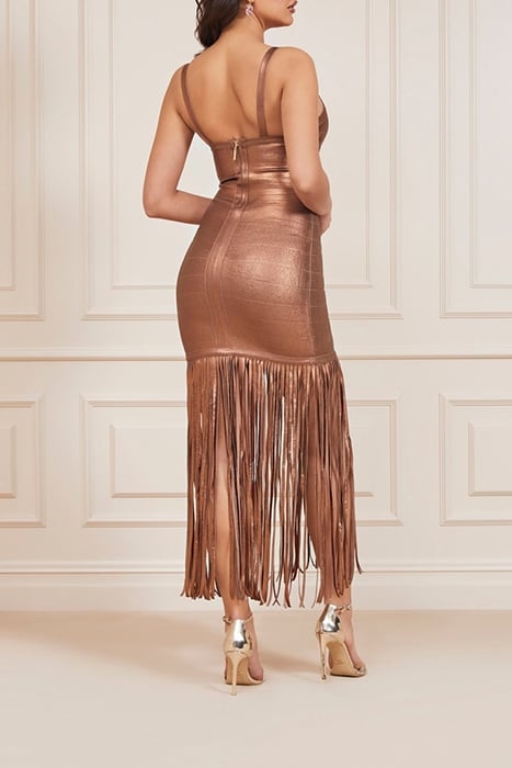 GOLD MUSE BANDAGE GOWN COPPER MINI DRESS MULTI 5