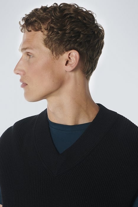 SPENCER V-NECK RELIEF RIB JACQUARD WITH WOOL BLACK 6