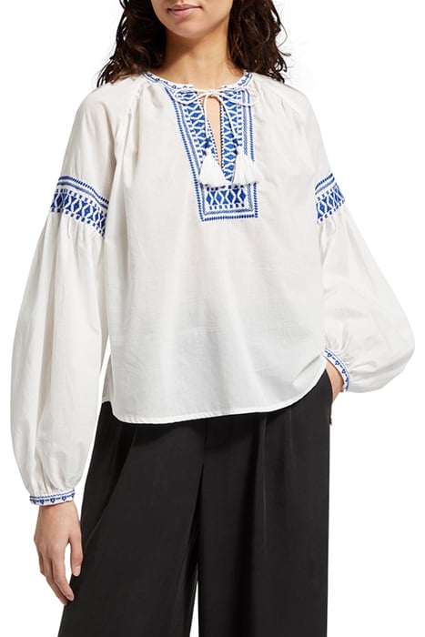 BALLOON SLEEVE TOP WITH TAPE DETAIL WHITE 1