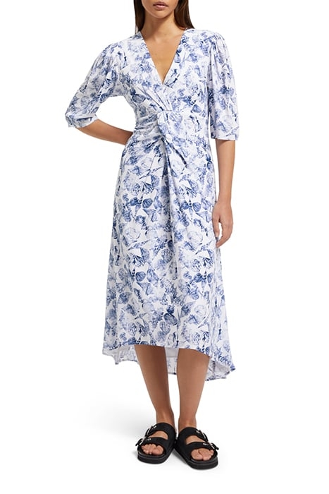 MIDI WRAP DRESS WITH KNOT DETAIL SHELL BATIK BLUE 5