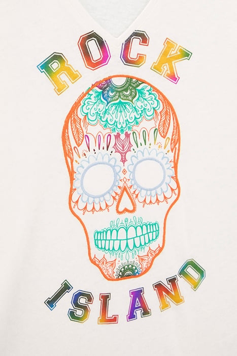 WHITE METALLIC EMBROIDERED SKULL IMAGE T-SHIRT 5