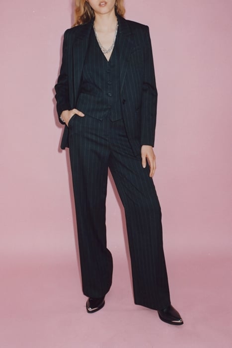 BLACK HIGH-WAIST WIDE-LEG PINSTRIPE TROUSERS 6