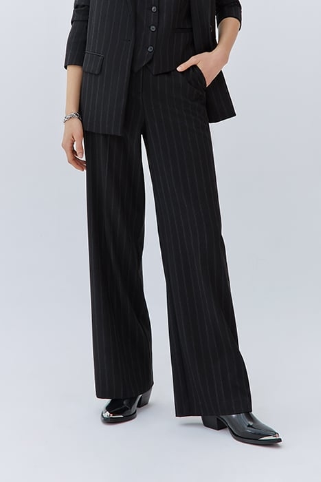 BLACK HIGH-WAIST WIDE-LEG PINSTRIPE TROUSERS 1