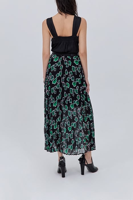 BLACK XL FLORAL PRINT LONG PLEATED SKIRT 3