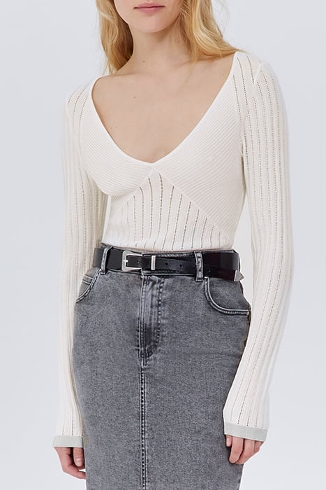 ECRU DECORATIVE OPENWORK KNIT SWEATER 1