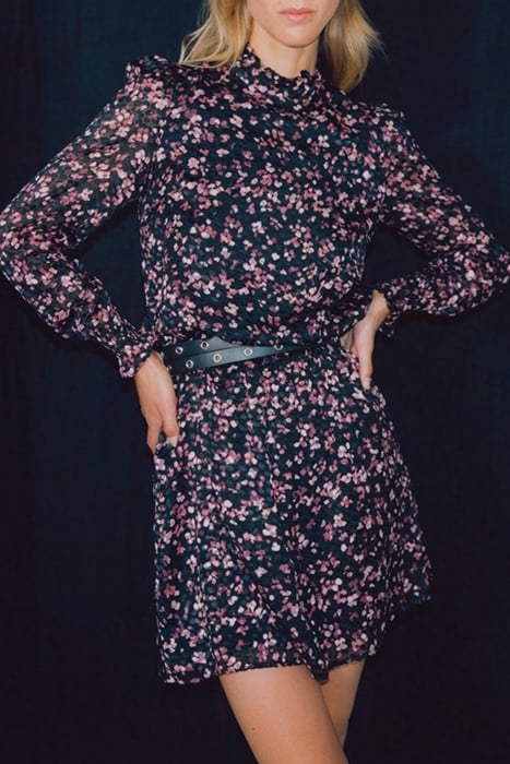 BLACK SHORT SHEER DRESS WITH PINK VELVET PRINT 7