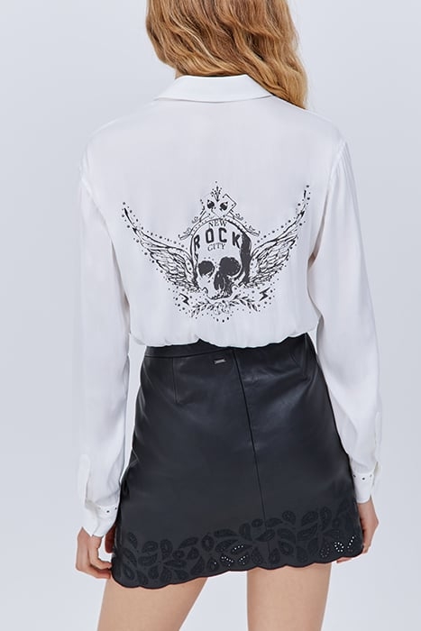 BLACK EMBROIDERED LEATHER SHORT SKIRT 2