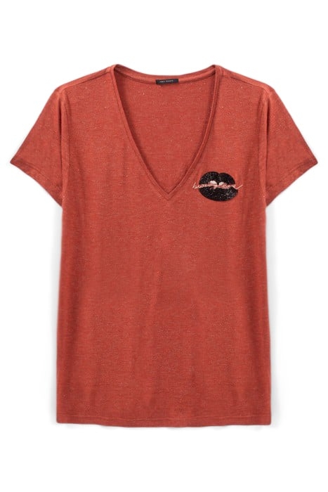 TOMETTE RED GLITTERY T-SHIRT, EMBROIDERED LIPS 3
