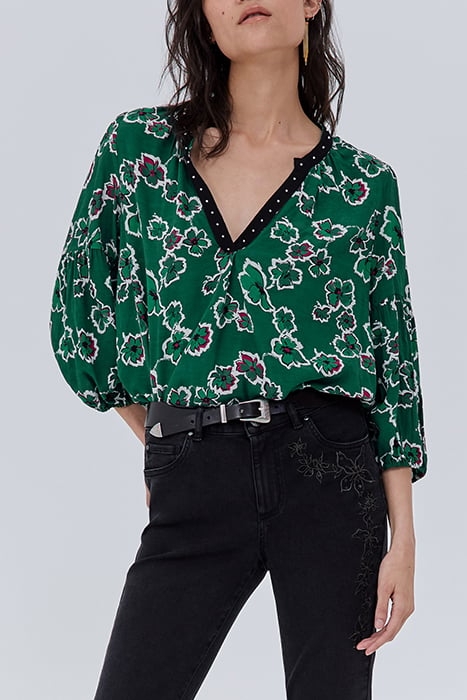 GREEN XL FLORAL PRINT BLOUSE 1