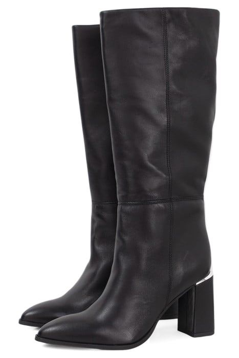 BLACK LEATHER HEELED BOOTS WITH METAL BAR 3