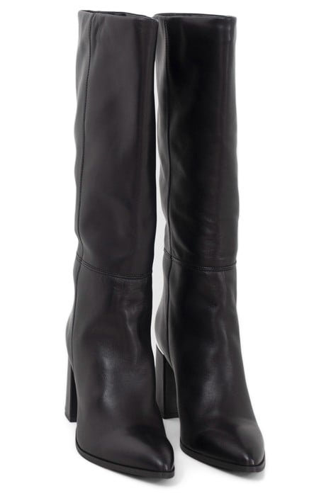 BLACK LEATHER HEELED BOOTS WITH METAL BAR 5
