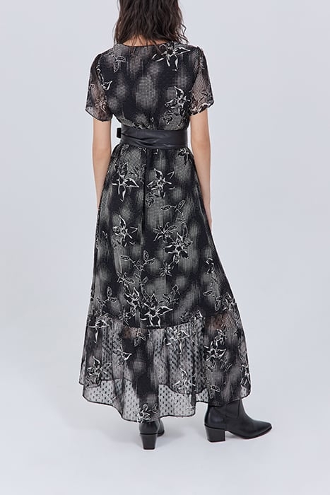 BLACK LONG DRESS WITH ECRU DANDY FLOWER PRINT 2