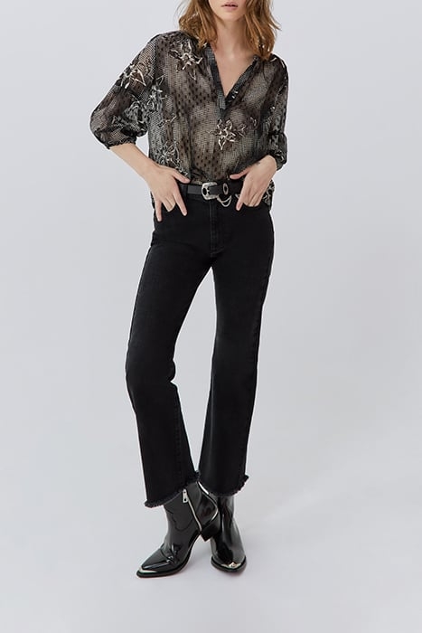 BLACK BLOUSE WITH ECRU DANDY FLOWER PRINT 3