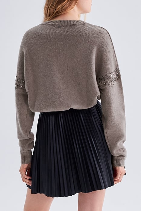BEIGE KNIT SWEATER WITH DIAMANTE ARMHOLES 2