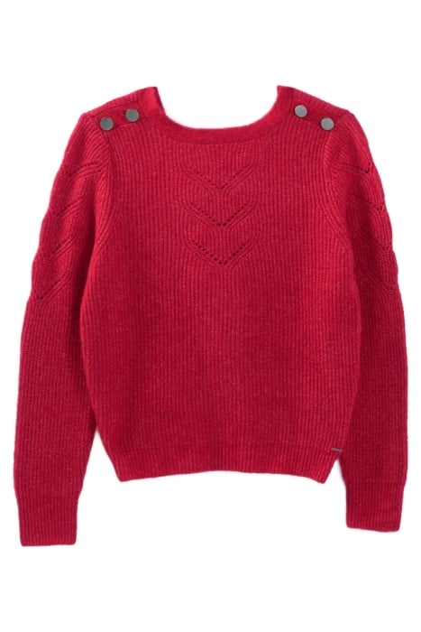 RED KNIT SWEATER WITH BOW SEWN ON BACK 4