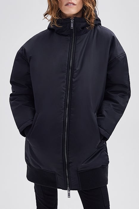 BLACK MID-LENGTH BOMBER-STYLE PARKA 1