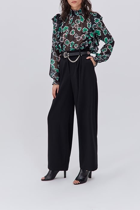 BLACK BELTED HIGH-WAIST WIDE-LEG TROUSERS 2