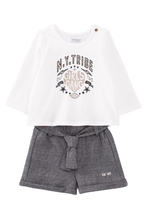 BABY GIRLS’ ECRU T-SHIRT AND GREY SHORTS OUTFIT 2