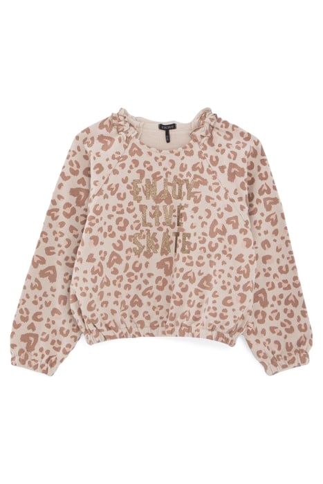 GIRLS’ ECRU SWEATSHIRT WITH GOLD LEOPARD SLOGAN PRINT 1