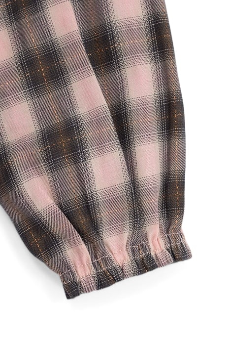 GIRLS’ PINK WITH KHAKI CHECK DRESS WITH SMOCKED COLLAR 4