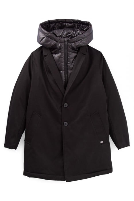 BOYS’ BLACK COAT WITH PADDED JACKET FACING 1