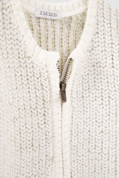 BABY GIRLS’ ECRU KNIT CARDIGAN WITH GOLD LUREX JACQUARD 6