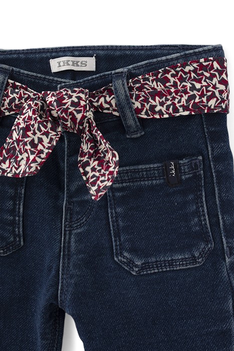 BABY GIRLS’ BLUE JEANS WITH FRINGED CUFFS AND SCARF BELT 4