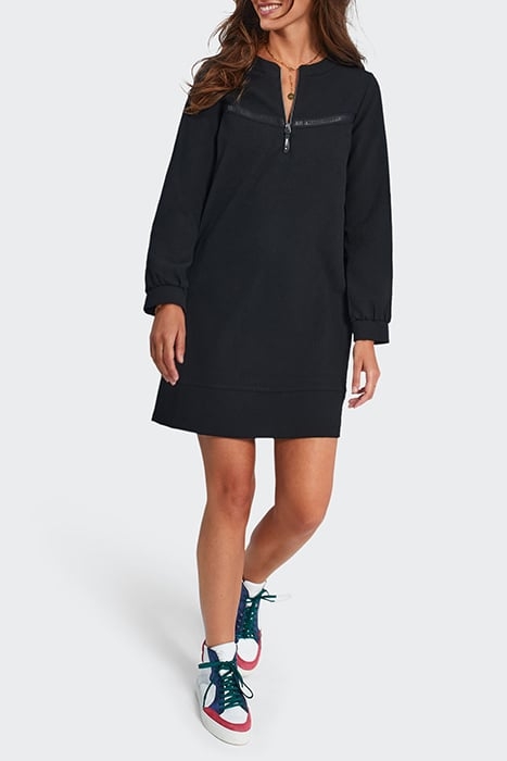 BLACK WAFFLE-KNIT DRESS WITH LETTER BANDS 1