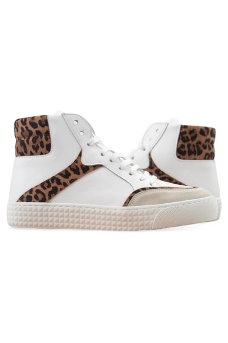 WHITE, GREY, LEOPARD MOTIF HIGH-TOP TRAINERS 3