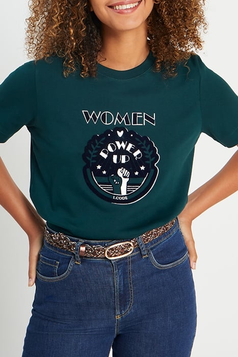 IMPERIAL GREEN INTERLOCK T-SHIRT WITH FLOCKED IMAGE 4