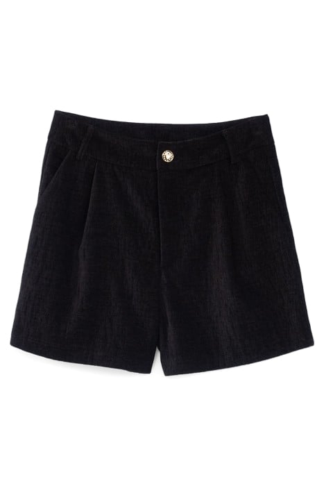 BLACK TEXTURED VELVET SHORTS 4