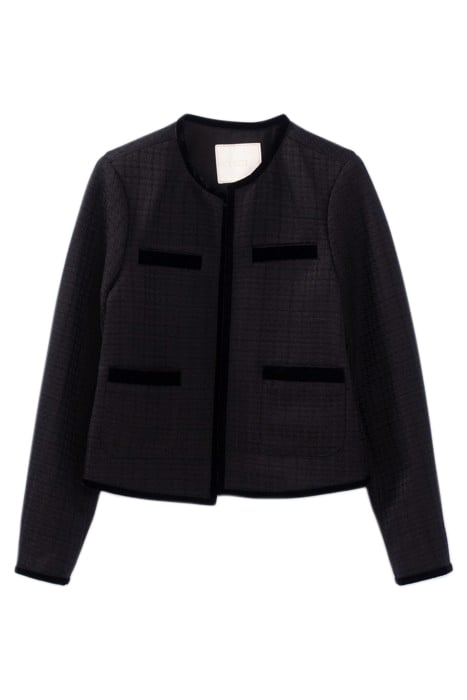 BLACK WAFFLE TWEED-LOOK SQUARE JACKET 4