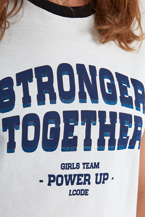 OFF-WHITE T-SHIRT WITH GLITTERY 3D SLOGAN 6