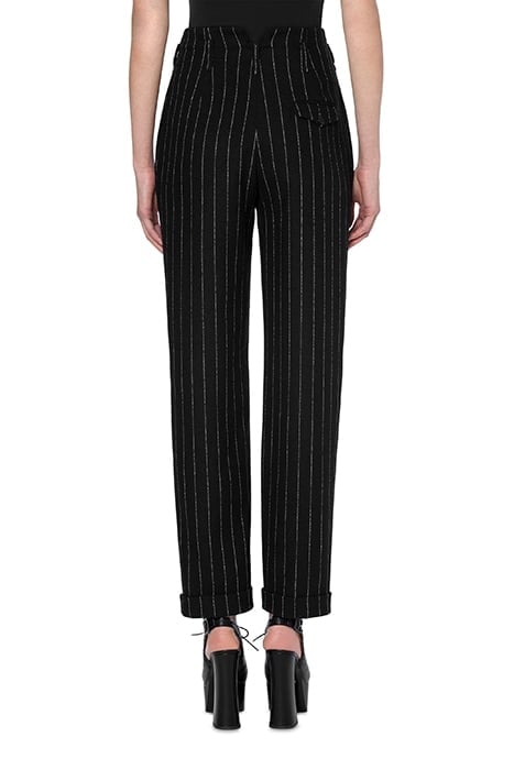 STRETCH WOOL PINSTRIPE TROUSERS BLACK 2