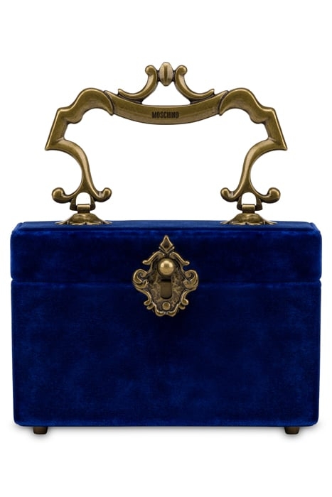 SMALL VELVET BAG HANDLE WITH CARE BLUE 1