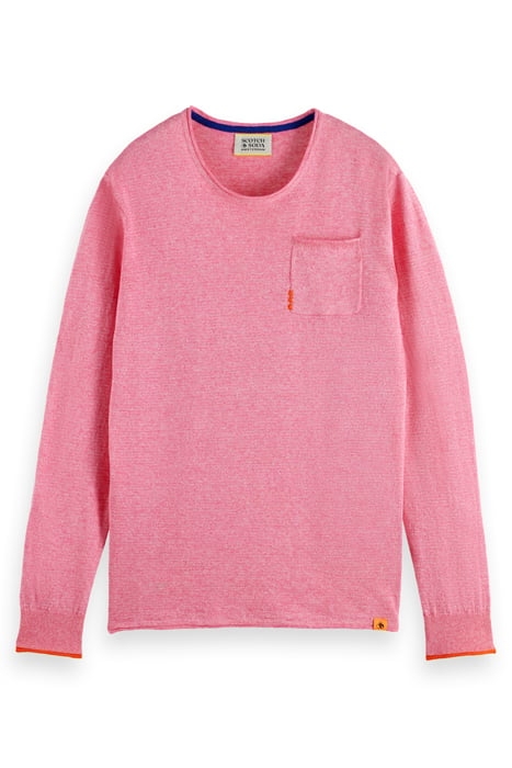 LINEN COTTON BLEND CREW NECK TROPICAL PINK 1