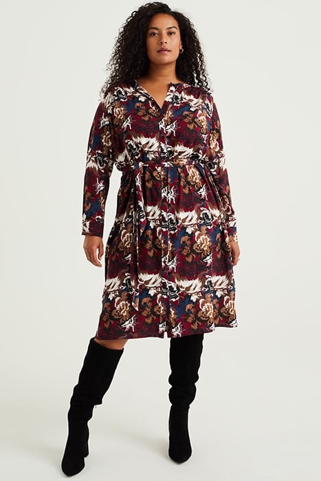 DRESS MID LENGTH BURGUNDY RED 1