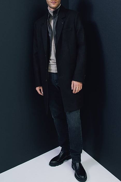 BLACK COAT WITH LEATHER FACING BLACK 5