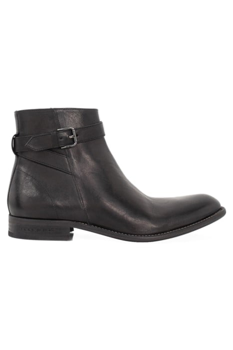 BLACK LEATHER BOOTS WITH BUCKLED STRAP BLACK 1