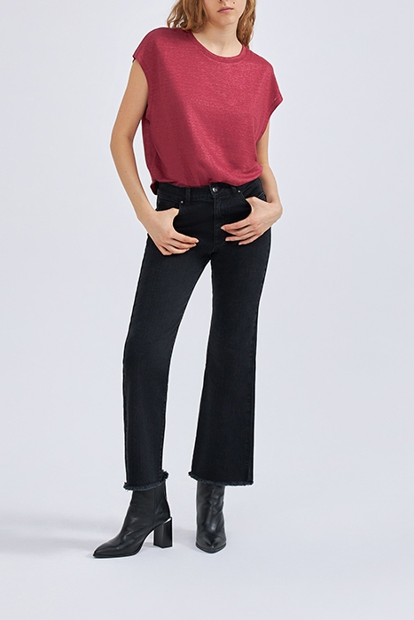 BURGUNDY IRIDESCENT EMBROIDERED LINEN KNIT T-SHIRT CAMELIA 3