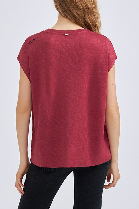 BURGUNDY IRIDESCENT EMBROIDERED LINEN KNIT T-SHIRT CAMELIA 2