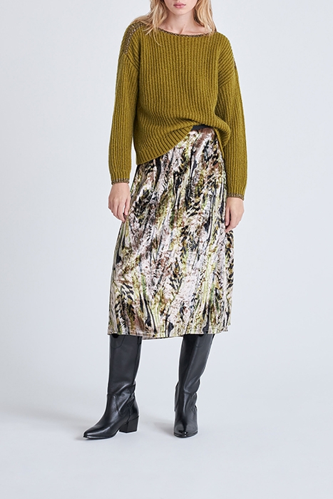 BEIGE ABSTRACT PRINT VELVET MIDI SKIRT TITANE 3
