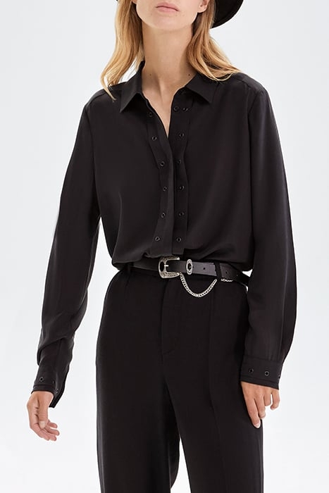 PURE EDITION- BLACK SILK SHIRT WITH EYELETS BLACK 1