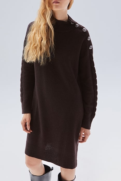 CHOCOLATE KNIT DRESS, ENGRAVED BUTTONS ON SHOULDER CHOCOLATE 5