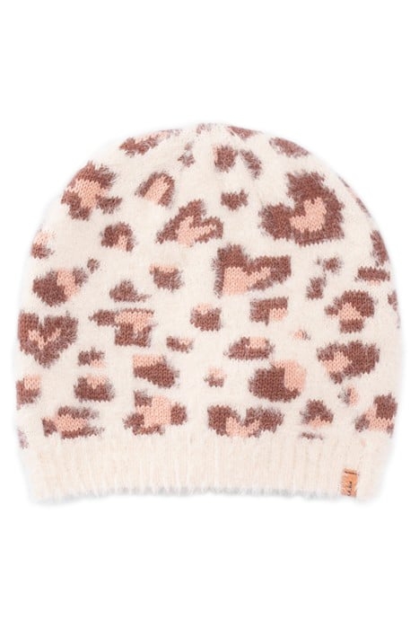 GIRLS’ ECRU LEOPARD-HEART MOTIF KNIT BEANIE OFF-WHITE 1