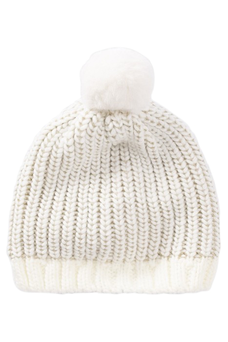 BABY GIRLS’ ECRU KNIT BEANIE, GOLD LUREX & LIGHTNING BADGE O 2