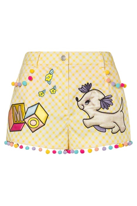 ANIMAL PATCH VICHY SATIN SHORTS YELLOW 3
