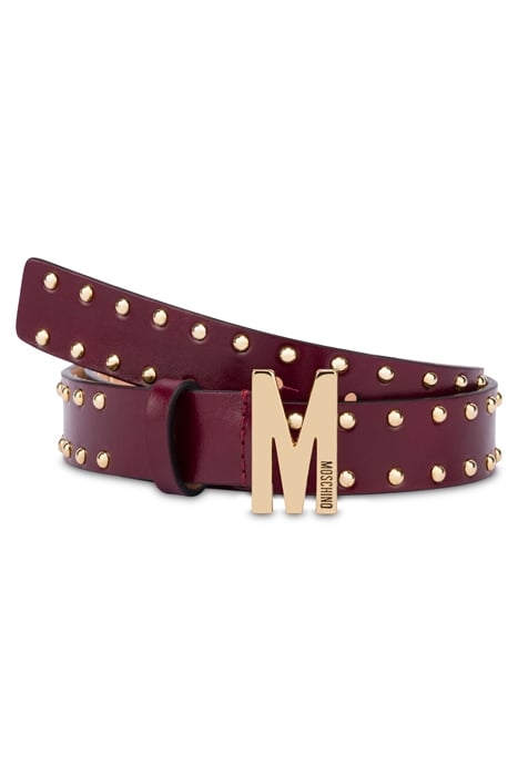 M BELT IN GOLD STUDS CALFSKIN RED 2
