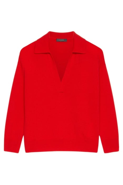 SWEATER WITH COLLAR IN PURE CARDED WOOL RED 4